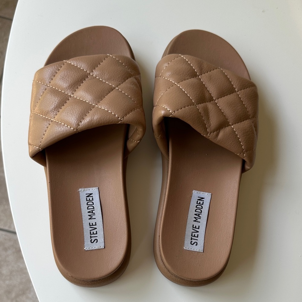 Steve Madden Brown Quilted Slide Sandals